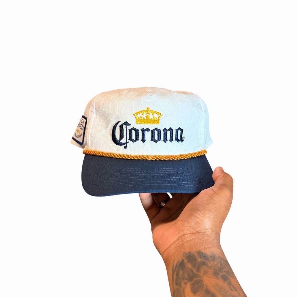 Corona Breweriana White and Navy Blue Rope Snapback Beer Hat